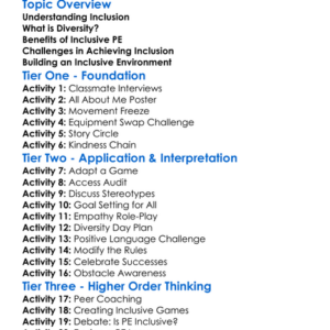 Inclusion And Diversity In Pe Worksheet Activity Booklet
