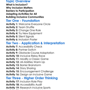 Inclusion In Physical Activities Worksheet Activity Booklet