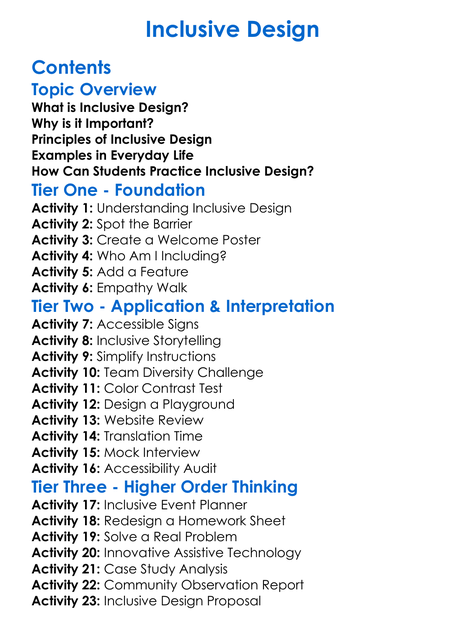 Inclusive Design Worksheet Activity Booklet