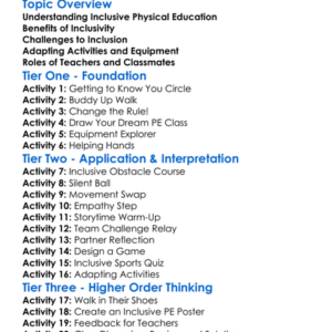 Inclusive Physical Education Worksheet Activity Booklet