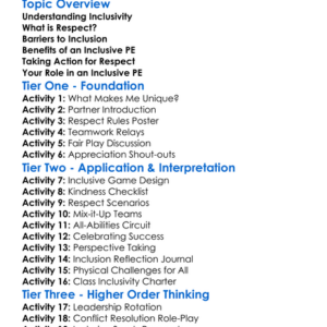 Inclusivity And Respect In Pe Worksheet Activity Booklet