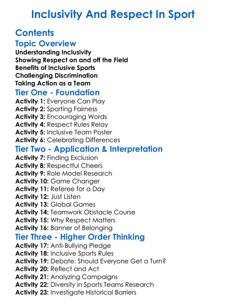 Inclusivity And Respect In Sport Worksheet Activity Booklet