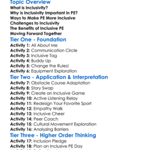 Inclusivity In Pe Worksheet Activity Booklet