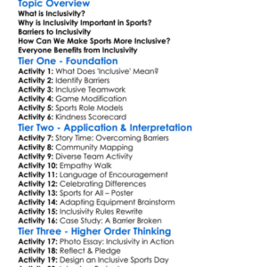 Inclusivity In Sports Worksheet Activity Booklet