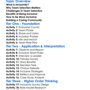 Inclusivity In Team Selection Worksheet Activity Booklet
