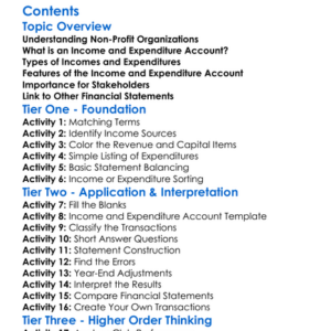 Income And Expenditure Account For Non-Profits Worksheet Activity Booklet