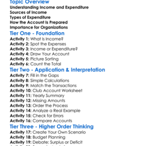 Income And Expenditure Account Worksheet Activity Booklet