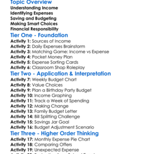 Income And Expenses Worksheet Activity Booklet