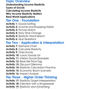 Income Elasticity Worksheet Activity Booklet