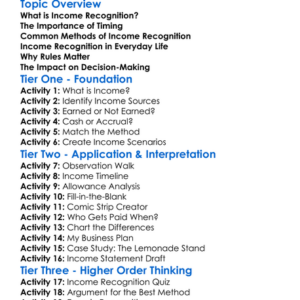 Income Recognition Worksheet Activity Booklet