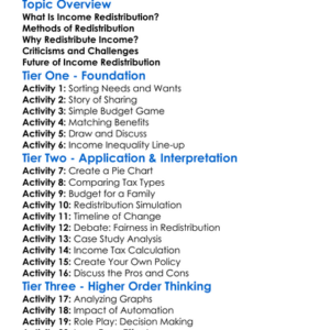 Income Redistribution Worksheet Activity Booklet