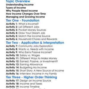 Income Sources Worksheet Activity Booklet