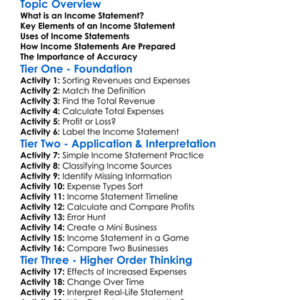 Income Statement Preparation Worksheet Activity Booklet