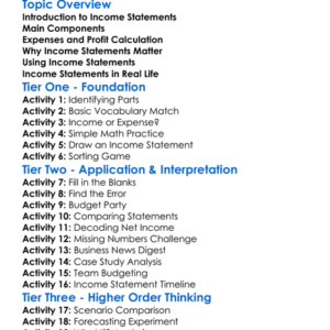 Income Statements Worksheet Activity Booklet