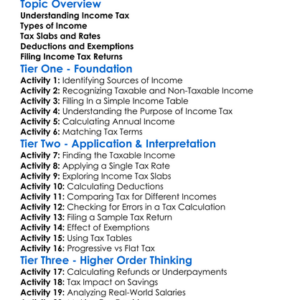 Income Tax Calculations Worksheet Activity Booklet