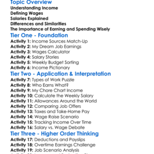 Income Wages And Salaries Worksheet Activity Booklet