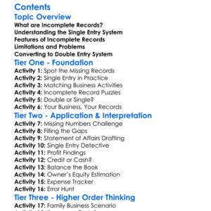 Incomplete Records And Single Entry System Worksheet Activity Booklet