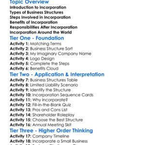 Incorporation Of Business Worksheet Activity Booklet