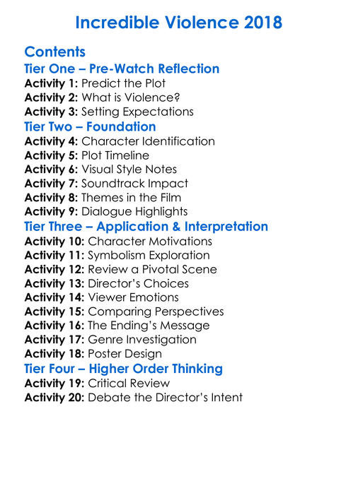 Incredible Violence 2018 Worksheet Activity Booklet