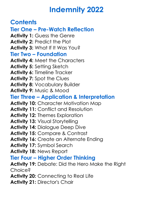 Indemnity 2022 Worksheet Activity Booklet