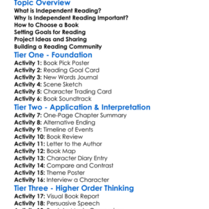 Independent Reading Projects Worksheet Activity Booklet