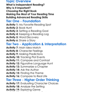 Independent Reading Skills Worksheet Activity Booklet