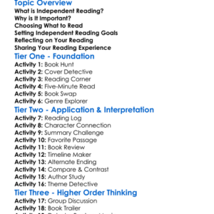 Independent Reading Worksheet Activity Booklet