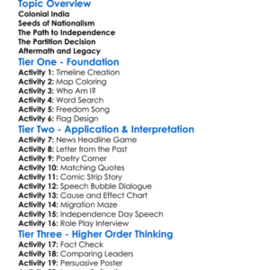 Indian Independence And Partition Worksheet Activity Booklet