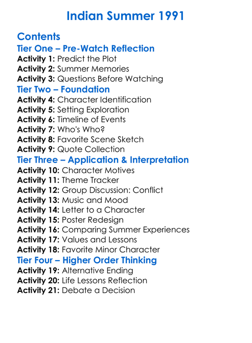 Indian Summer 1991 Worksheet Activity Booklet
