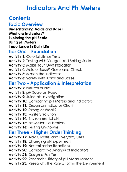 Indicators And Ph Meters Worksheet Activity Booklet