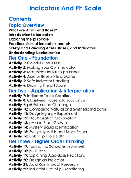 Indicators And Ph Scale Worksheet Activity Booklet