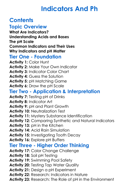 Indicators And Ph Worksheet Activity Booklet