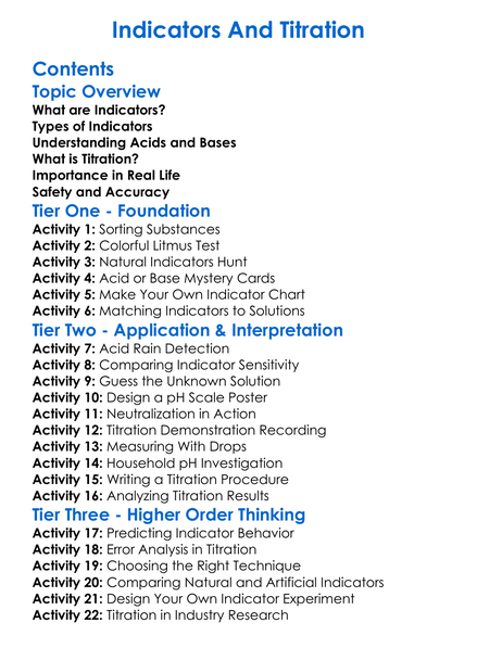 Indicators And Titration Worksheet Activity Booklet