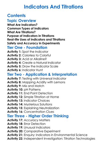Indicators And Titrations Worksheet Activity Booklet