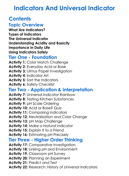 Indicators And Universal Indicator Worksheet Activity Booklet