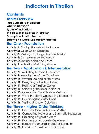 Indicators In Titration Worksheet Activity Booklet