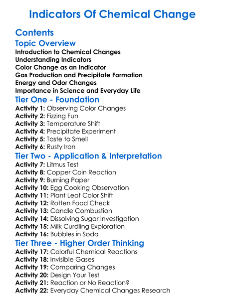 Indicators Of Chemical Change Worksheet Activity Booklet