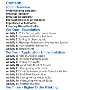 Indicators Universal Litmus Phenolphthalein Worksheet Activity Booklet