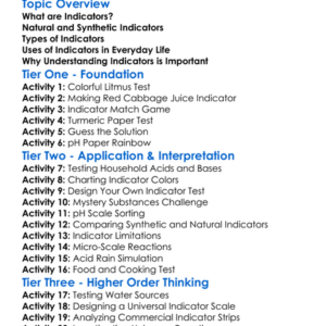 Indicators Worksheet Activity Booklet