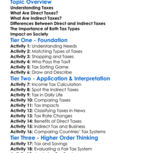 Indirect And Direct Taxes Worksheet Activity Booklet