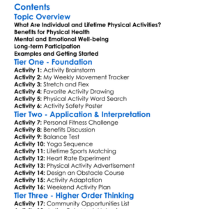 Individual And Lifetime Physical Activities Worksheet Activity Booklet