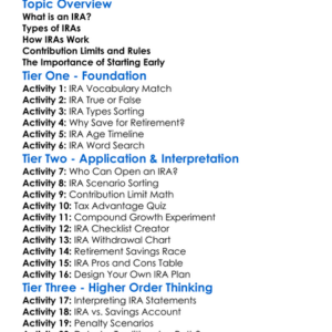 Individual Retirement Accounts Ira Worksheet Activity Booklet