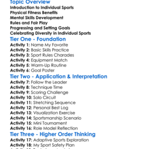 Individual Sports Fundamentals Worksheet Activity Booklet