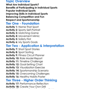 Individual Sports Introduction Worksheet Activity Booklet
