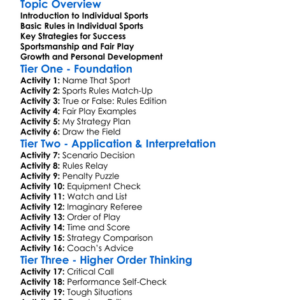 Individual Sports Rules And Strategies Worksheet Activity Booklet