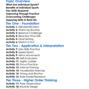 Individual Sports Skills Worksheet Activity Booklet