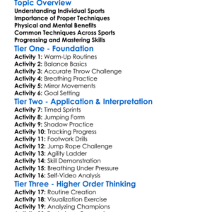 Individual Sports Techniques Worksheet Activity Booklet