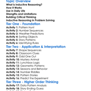 Inductive Reasoning Worksheet Activity Booklet