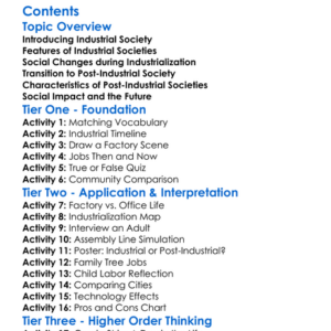 Industrial And Post-Industrial Societies Worksheet Activity Booklet