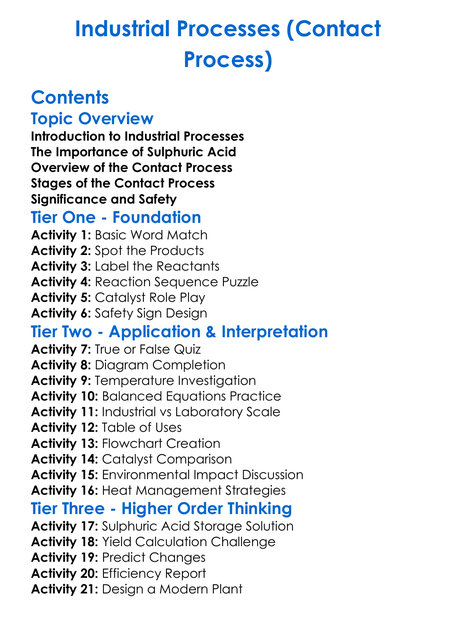 Industrial Processes Contact Process Worksheet Activity Booklet
